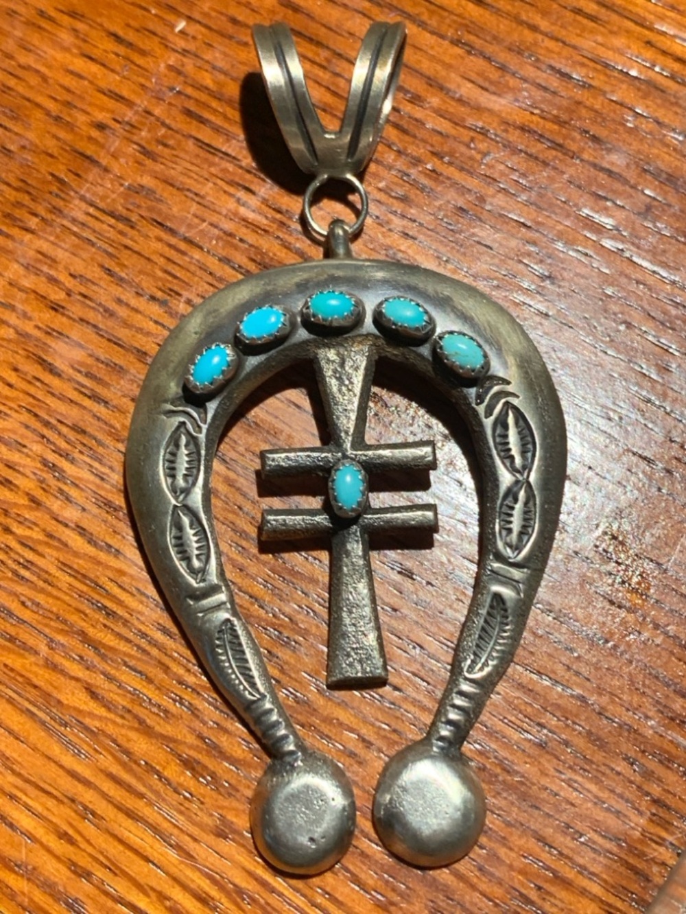 Navajo Unisex Sterling Turquoise Pueblo Cross Naja Signed 32 grams